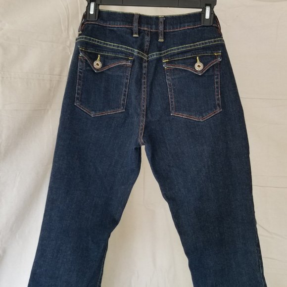 TINT Low rise Dark Blue Denim Jeans w/Gold Stitch sz 4 - Picture 3 of 16